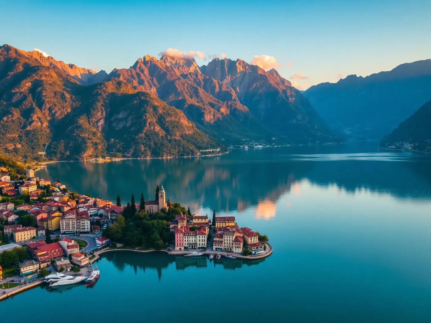 Villa del Balbianello affacciata sul Lago di Como all'ora d'oro